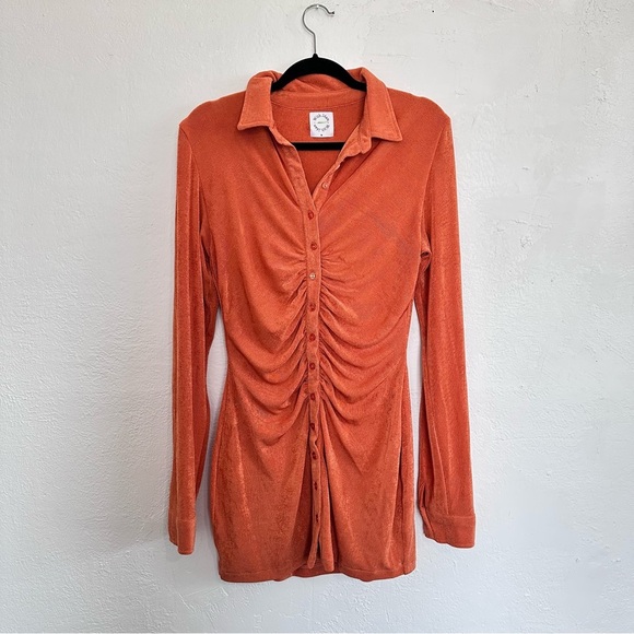 With Jean Button-Up Dress in Orange - Picture 3 of 8